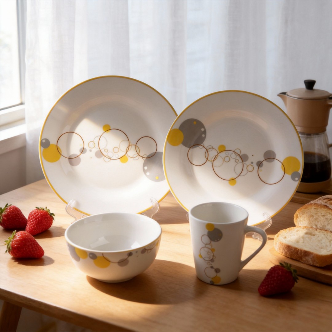 Harvit Ceramic Disposable On-glazed Customized 16-Piece Porcelain Dinnerware Set with Cup Kit and Ceramic Decals
