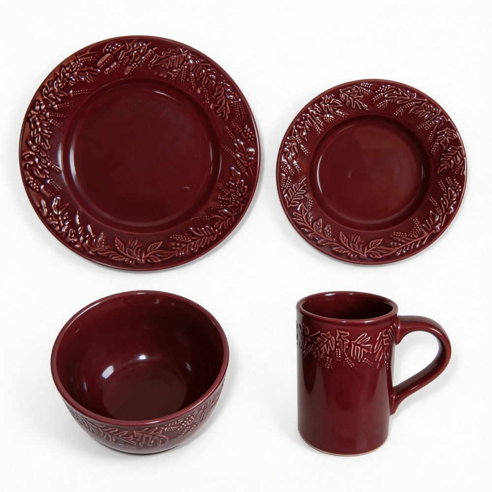 White Embossed Stoneware HARVIT Classic France Style Dinnerware Sets 20PC Porcelain Tea & Coffee Set for Party Use 4-Piece