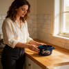 5'' Color Glazed Stoneware Bowl with Double Handle and Screen Printing Eco-Friendly Microwave Safe