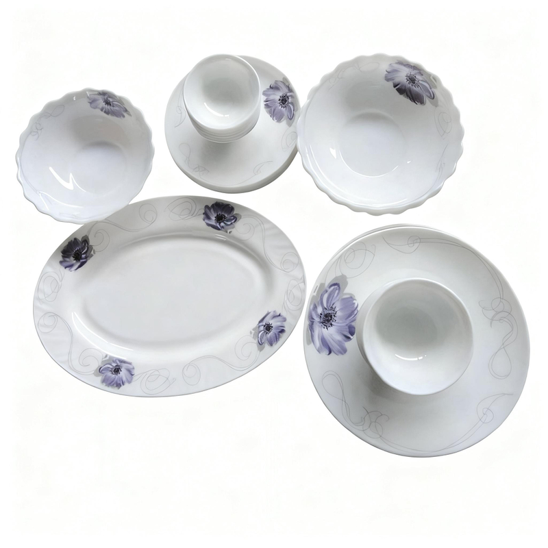 Wholesale Stocked HARVIT Collectible Flower Design Opal Glass Dinnerware Set for Party Use