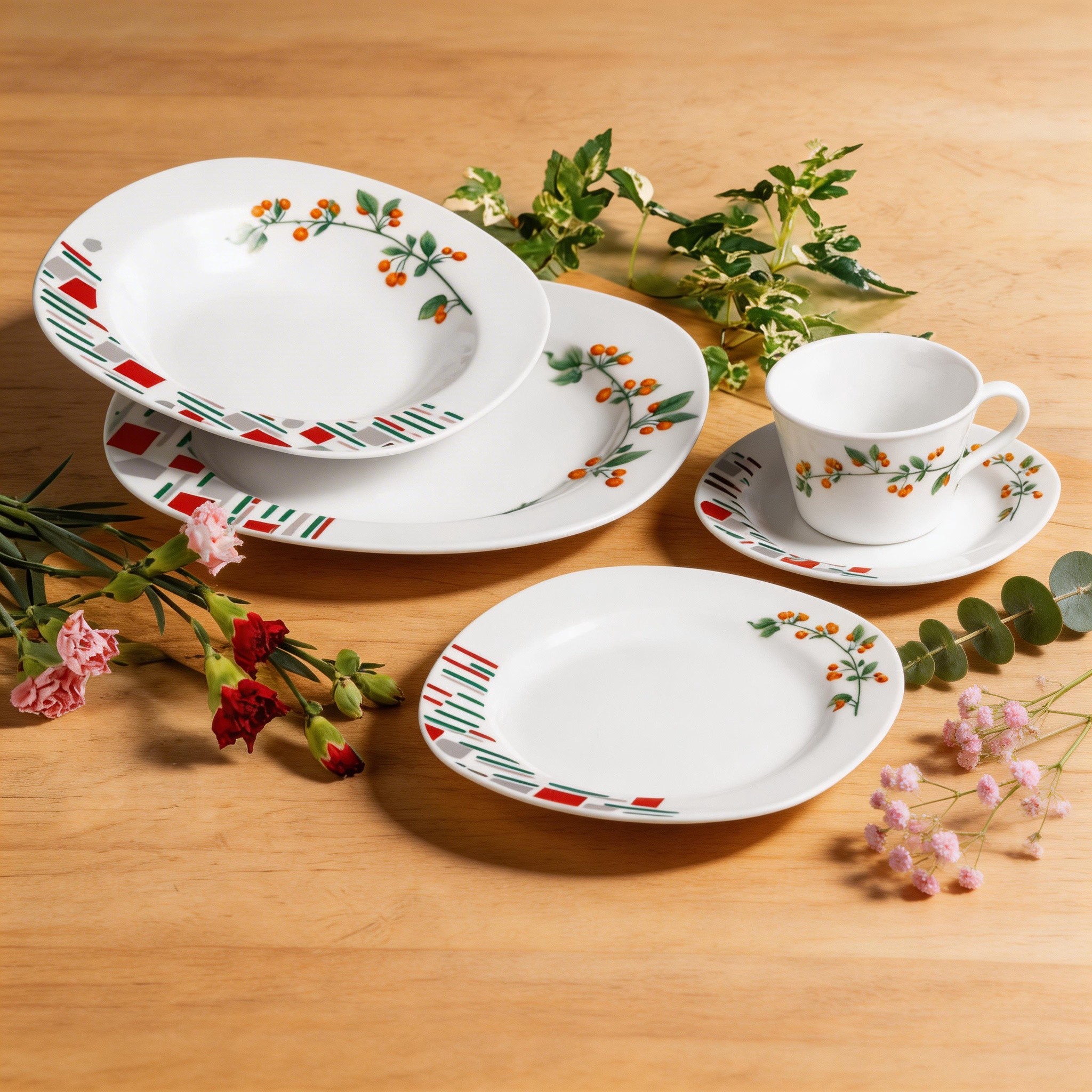 30-Piece Square Porcelain Dinnerware Set Harvit Brand Dishwasher & Microwave Safe Fade Resistant for Restaurants