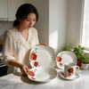 Ceramic Square 20PC Dinner Set with Flower Design Oven Safe for Hotel Restaurant And Home Kitchens