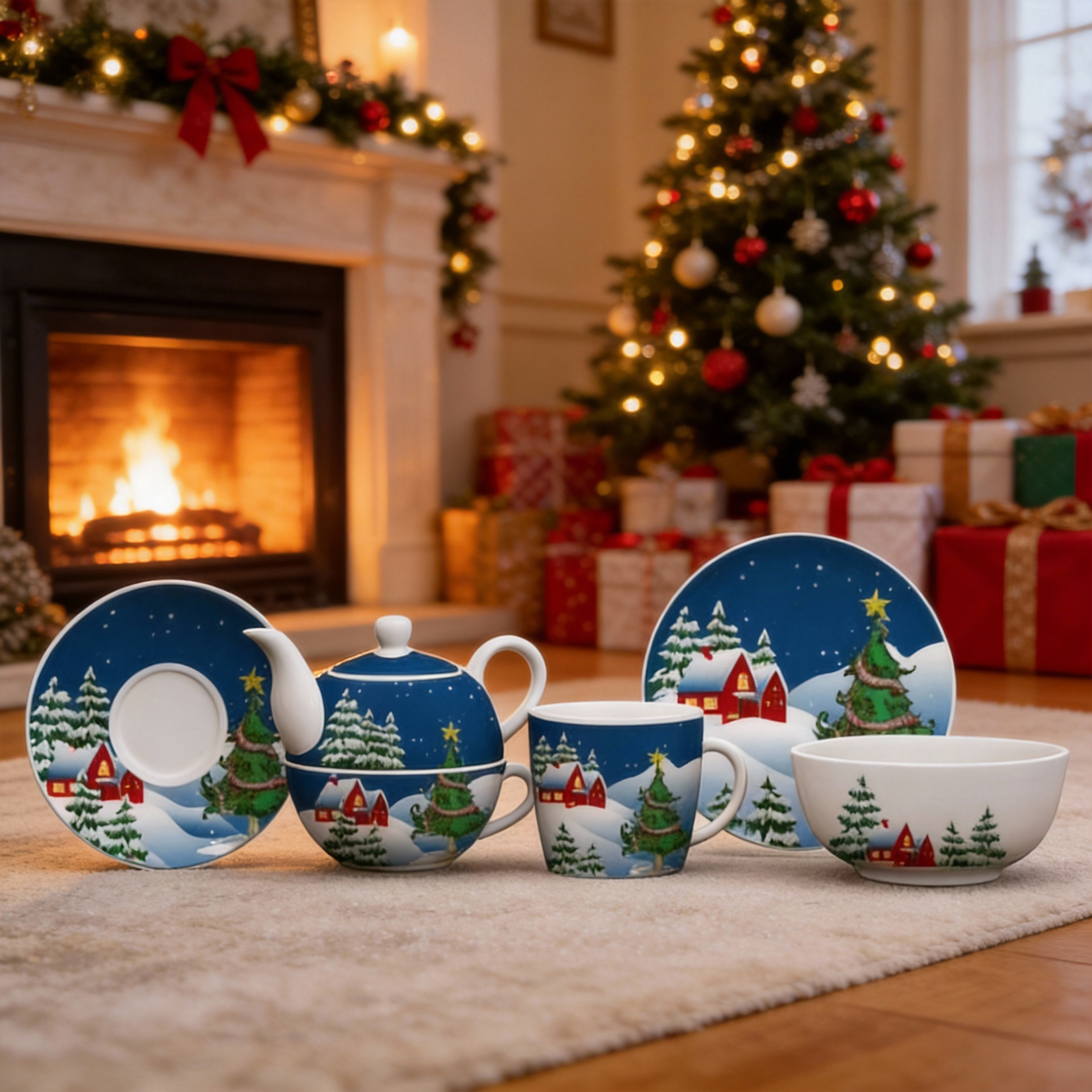 HARVIT HYGT-A031 Guangxi Origin Eco-Friendly Christmas Decoration Approved 3PCS Porcelain Shape Dinnerware Set XMAS Design