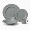 HARVIT Classic Wood Grain Ceramic Dinnerware Set / 16-Piece Grey Stoneware Party Dinner Set / White Embossed Dinnerware