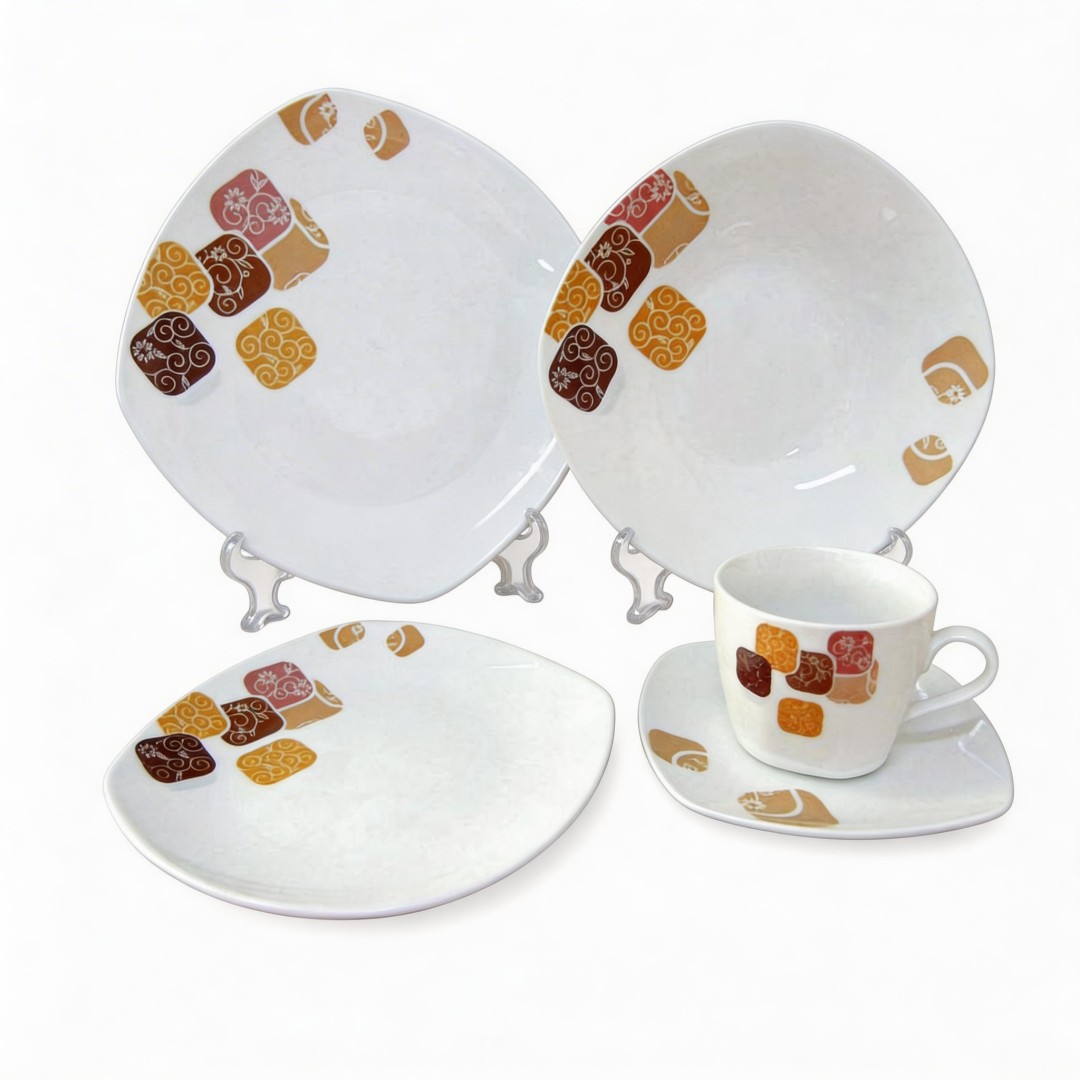 Square Shape Porcelain Dinnerware Set 20-Piece Wholesale Ceramic Dinnerware White Personalized Decals Harvit Contemporary Design