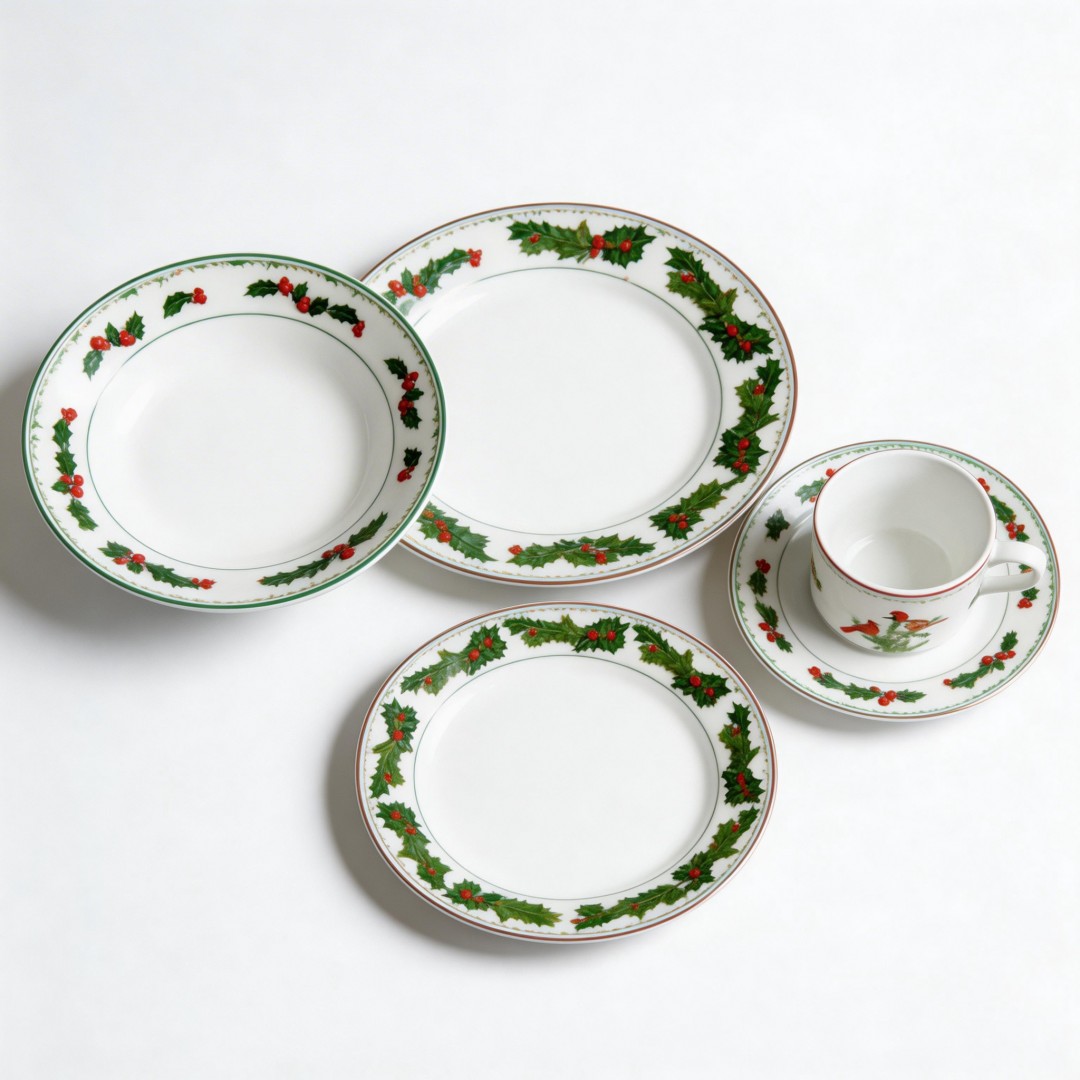 30PCS Christmas Hot Selling White Cartoon Design Party Use HARVIT Brand Various Rim Decal Dish/Soup/Dessert Plates+Cup Sets