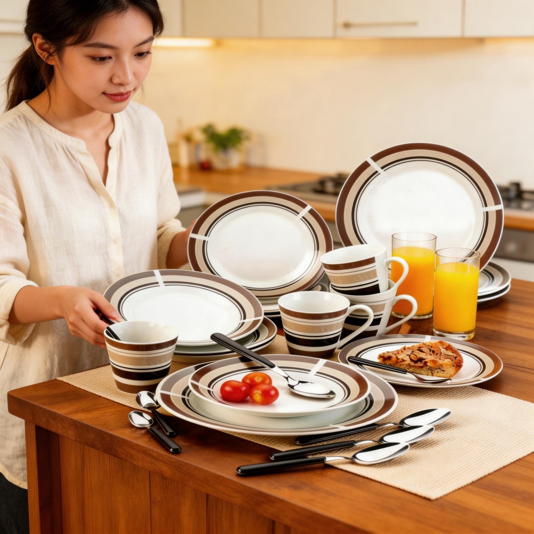 44pcs Delicate Complete Porcelain Dinner Set Harvit Contemporary Design for Party Use