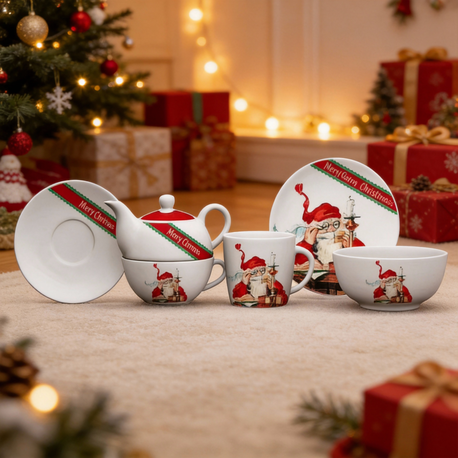 HARVIT HYGT-A031 Guangxi Origin Eco-Friendly Christmas Decoration Approved 3PCS Porcelain Shape Dinnerware Set XMAS Design