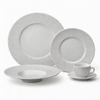 HARVIT Classic Wood Grain Ceramic Dinnerware Set / 16-Piece Grey Stoneware Party Dinner Set / White Embossed Dinnerware