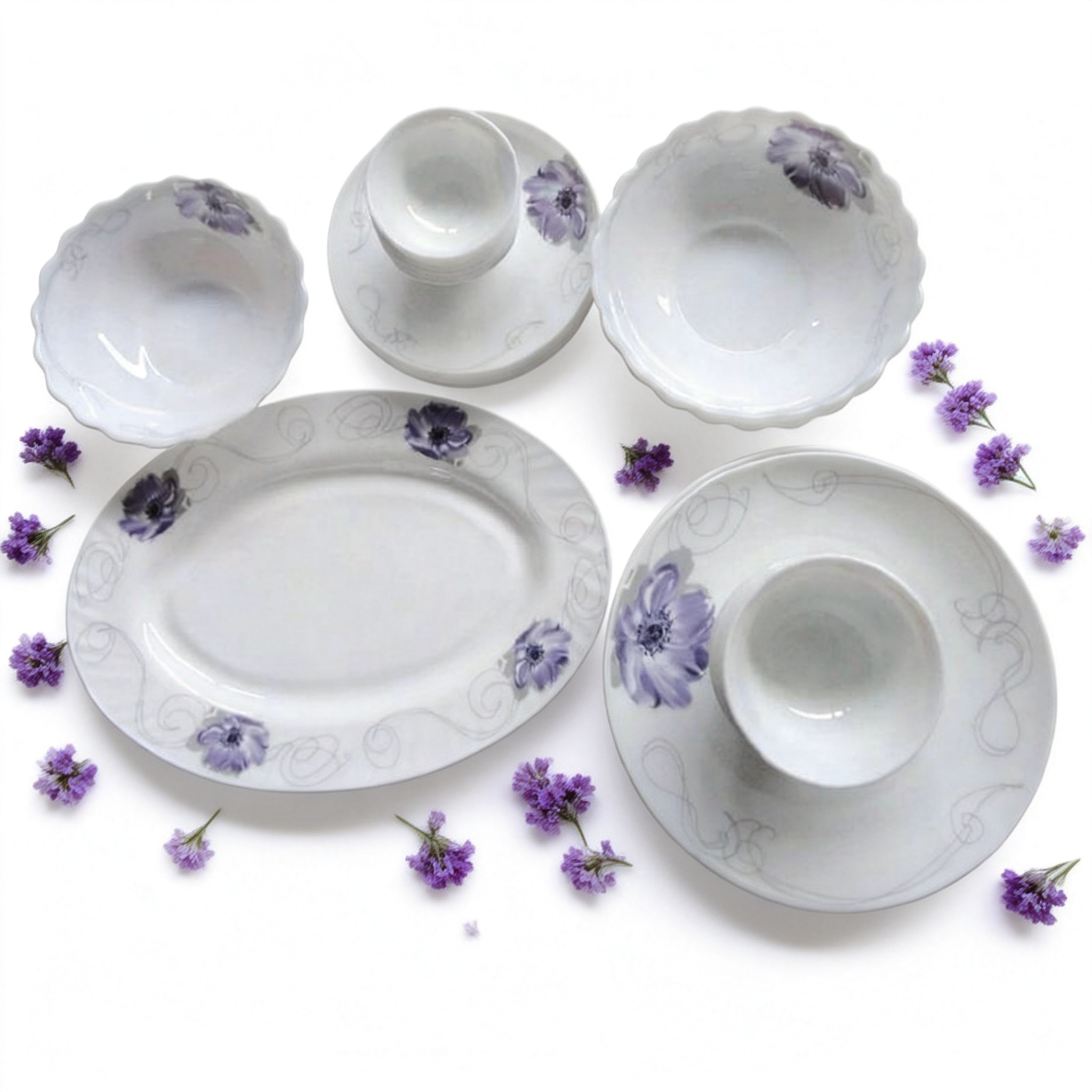 Wholesale Stocked HARVIT Collectible Flower Design Opal Glass Dinnerware Set for Party Use