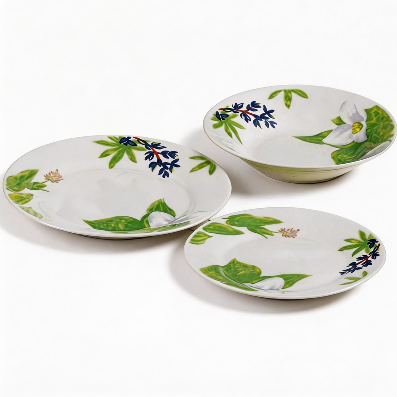 Suppliers Directory Promotion Harvit Round Decal 18 Pcs Spring Style Ceramic Dinnerware Set Flower Design Party Use HYPR-A093