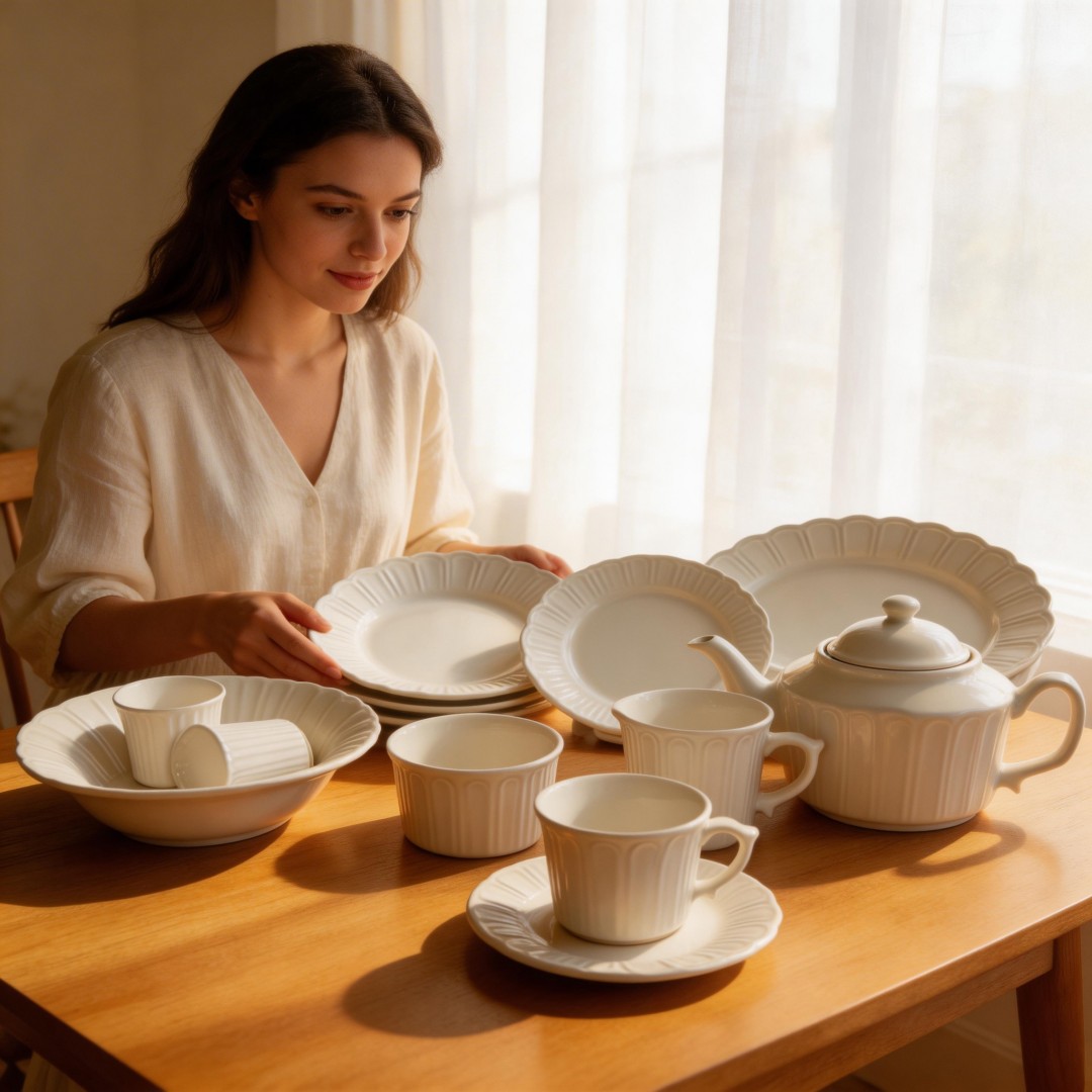 Cheap HARVIT HY113-CD002 Classic Dinnerware Sets 16-Piece Embossed Stoneware for Party Use Made in China