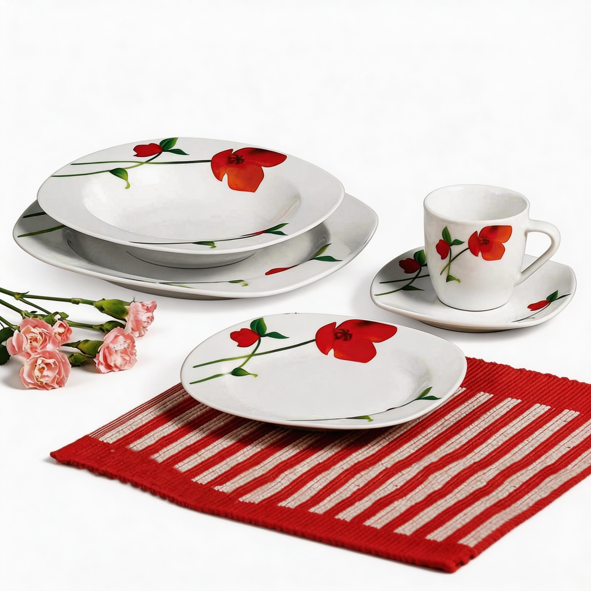 30-Piece Square Porcelain Dinnerware Set Harvit Brand Dishwasher & Microwave Safe Fade Resistant for Restaurants