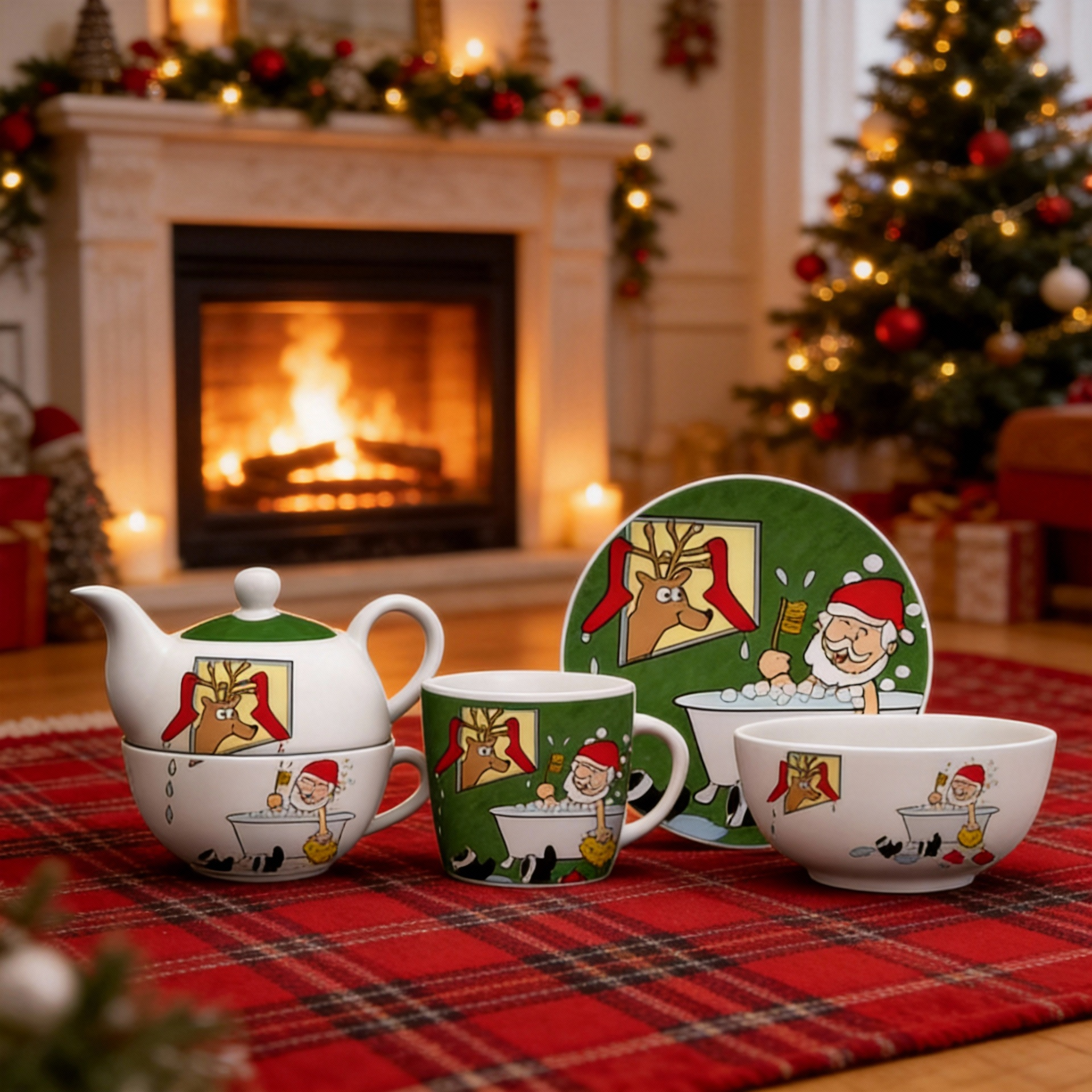 HARVIT HYGT-A031 Guangxi Origin Eco-Friendly Christmas Decoration Approved 3PCS Porcelain Shape Dinnerware Set XMAS Design