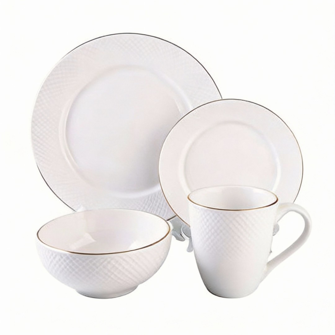 Harvit Ceramic Disposable On-glazed Customized 16-Piece Porcelain Dinnerware Set with Cup Kit and Ceramic Decals