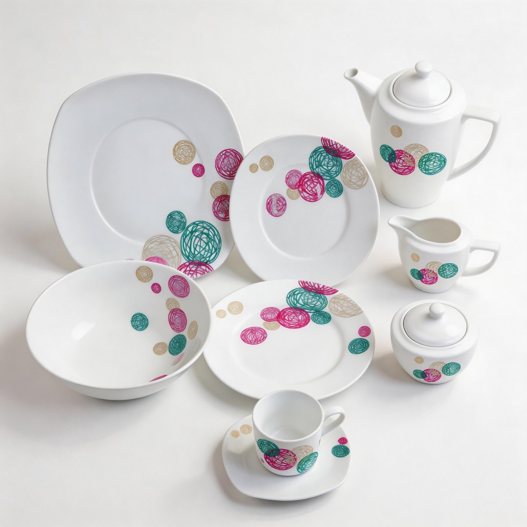47pcs Square Plate/Ceramics Porcelain/ELegance Fine Porcelain Dinner Set-HARVIT Contemporary Party Dinnerware