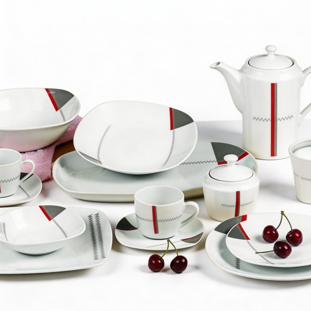 50PCS HARVIT Home Garden Ceramic Dinnerware Sets High Quality Minimalist Design Party Use Various Decals Round/Square/Triangle