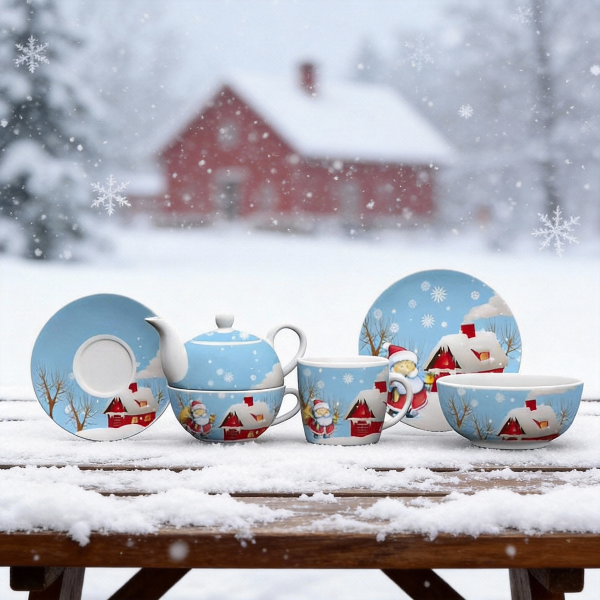 HARVIT HYGT-A031 Guangxi Origin Eco-Friendly Christmas Decoration Approved 3PCS Porcelain Shape Dinnerware Set XMAS Design