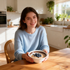 HARVIT Eco-Friendly Retro Turkish-Style Stoneware Handmade Salad Bowls with Color Band Rim