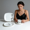 30pcs Brazilian Porcelain Dinner Set with Black Cycle HARVIT Brand Contemporary Design Dishwasher/Microwave/Oven Safe