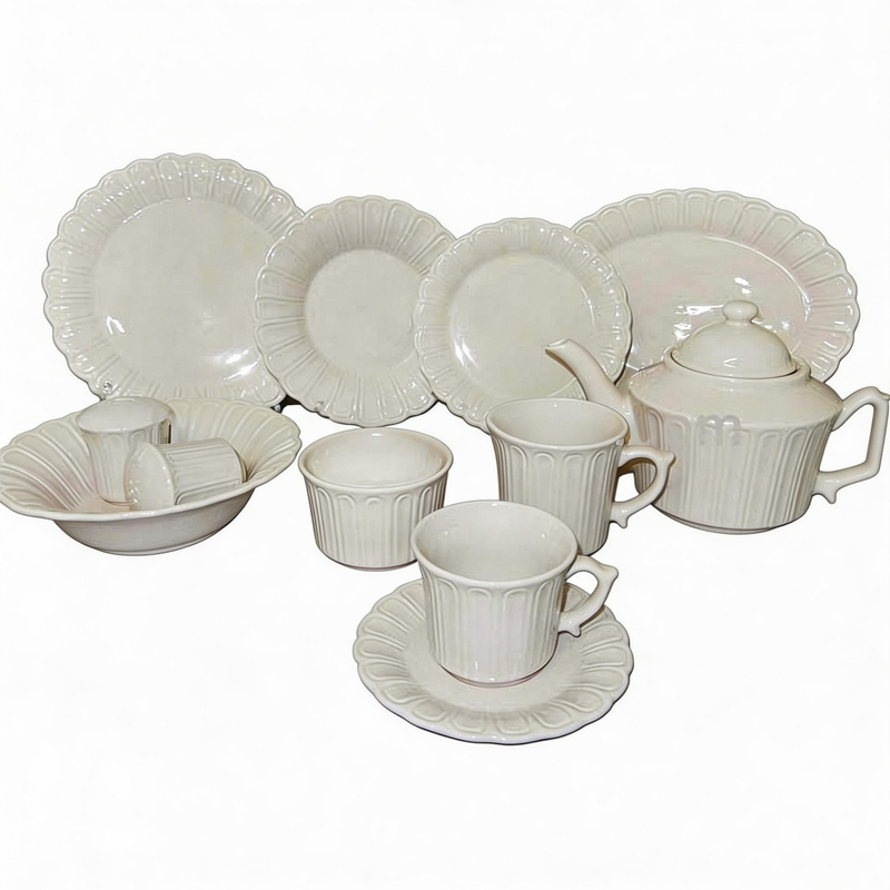 Cheap HARVIT HY113-CD002 Classic Dinnerware Sets 16-Piece Embossed Stoneware for Party Use Made in China