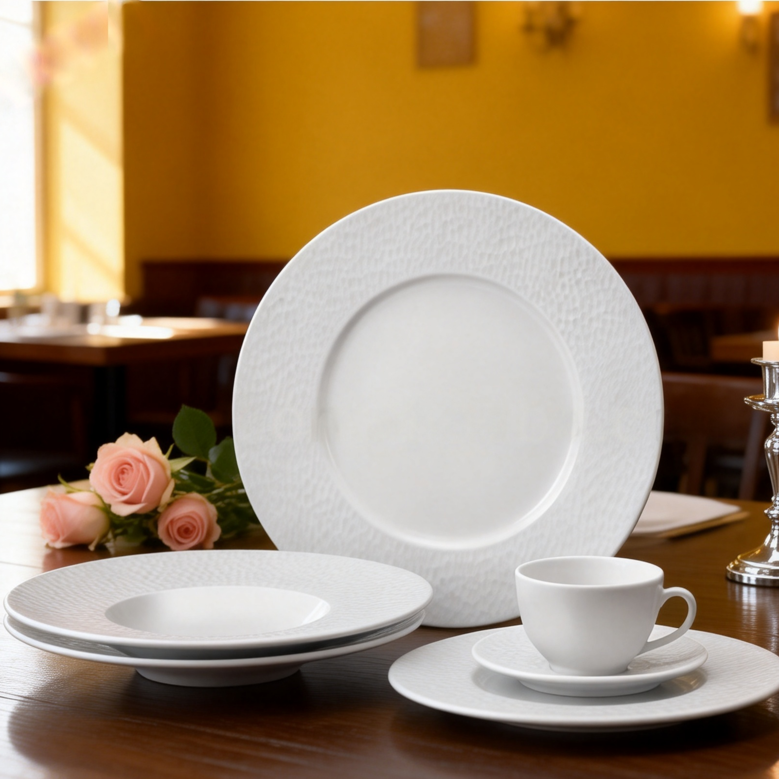 HARVIT Restaurant Dinner Plates Embossed/Relief Debossing 20-Piece Ceramic Dinnerware Sets Minimalist Design Italian Set