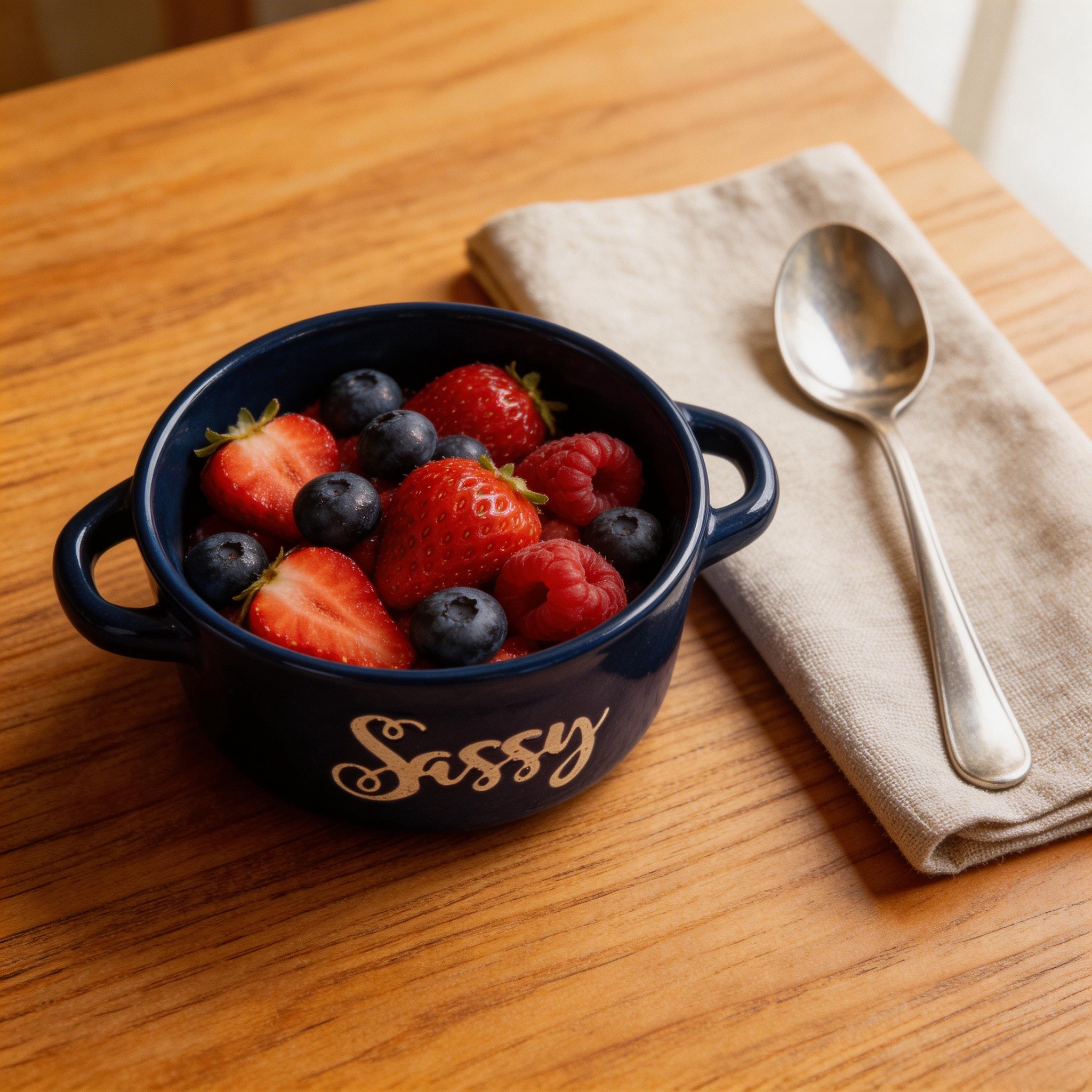 5'' Color Glazed Stoneware Bowl with Double Handle and Screen Printing Eco-Friendly Microwave Safe