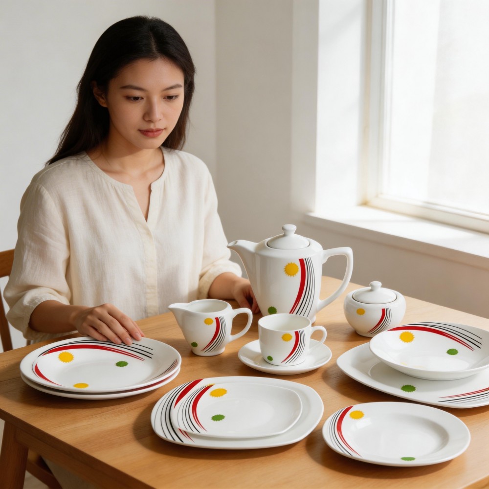 Wholesale Harvit Ceramic Porcelain Dinnerware Sets 47-Piece Flower Design Party-Ready Guangxi Origin