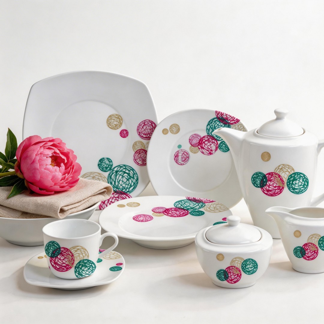 47pcs Square Plate/Ceramics Porcelain/ELegance Fine Porcelain Dinner Set-HARVIT Contemporary Party Dinnerware