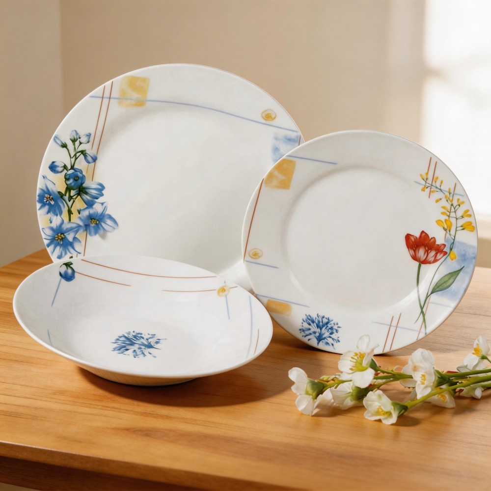 18pc Round Dinner Set Brand HARVIT Porcelain Indian Dinnerware Sets with Flower Design for Party Guangxi Origin