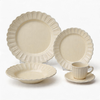 HARVIT Classic Wood Grain Ceramic Dinnerware Set / 16-Piece Grey Stoneware Party Dinner Set / White Embossed Dinnerware