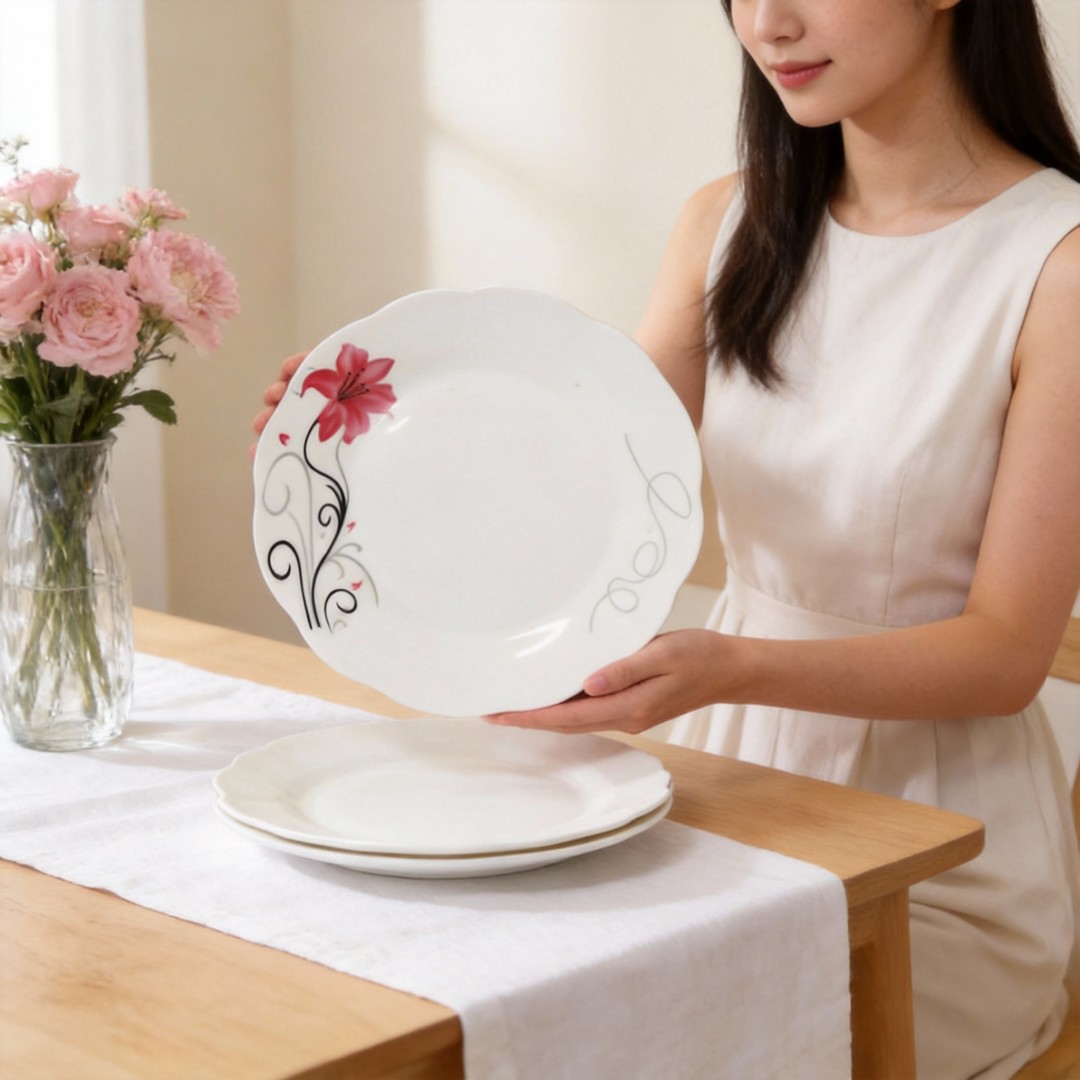 Wholesale Ceramic Dinner Plates/Soup/Salad/Side/Flat Plates Serving Dishes-Cheap Porcelain Plate HARVIT Brand Flower Design