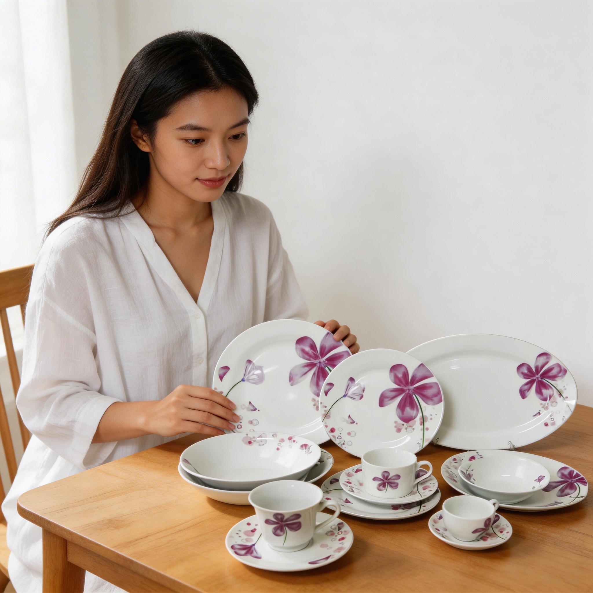 47pcs Hunan Porcelain Dinnerware Set-Microwave & Dishwasher Safe Leak-Proof