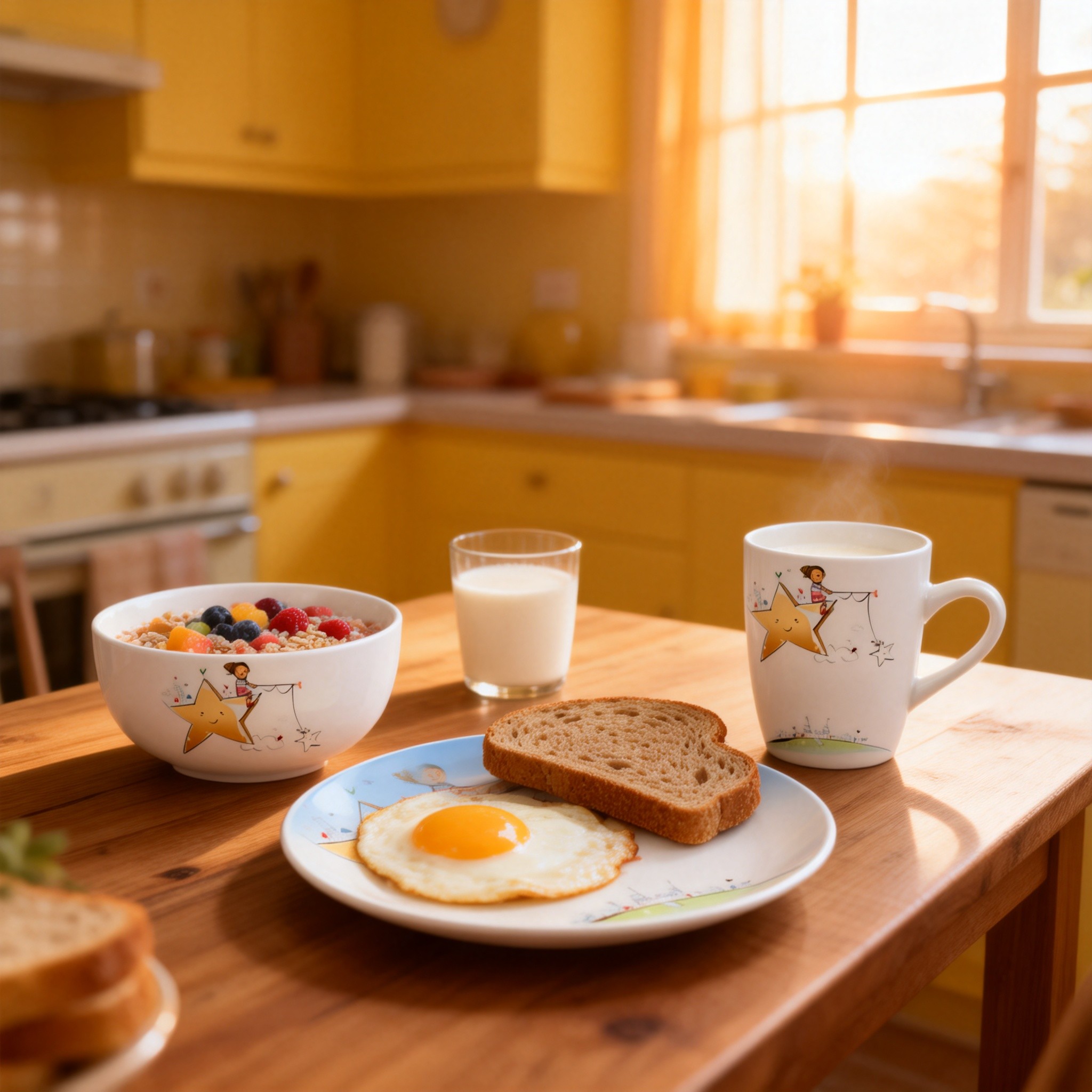 Harvit Ceramic Children's Dinner Set Porcelain Cup Bowl Plate Exclusive Dinnerware Cartoon Design Dishwasher Microwave Oven Safe