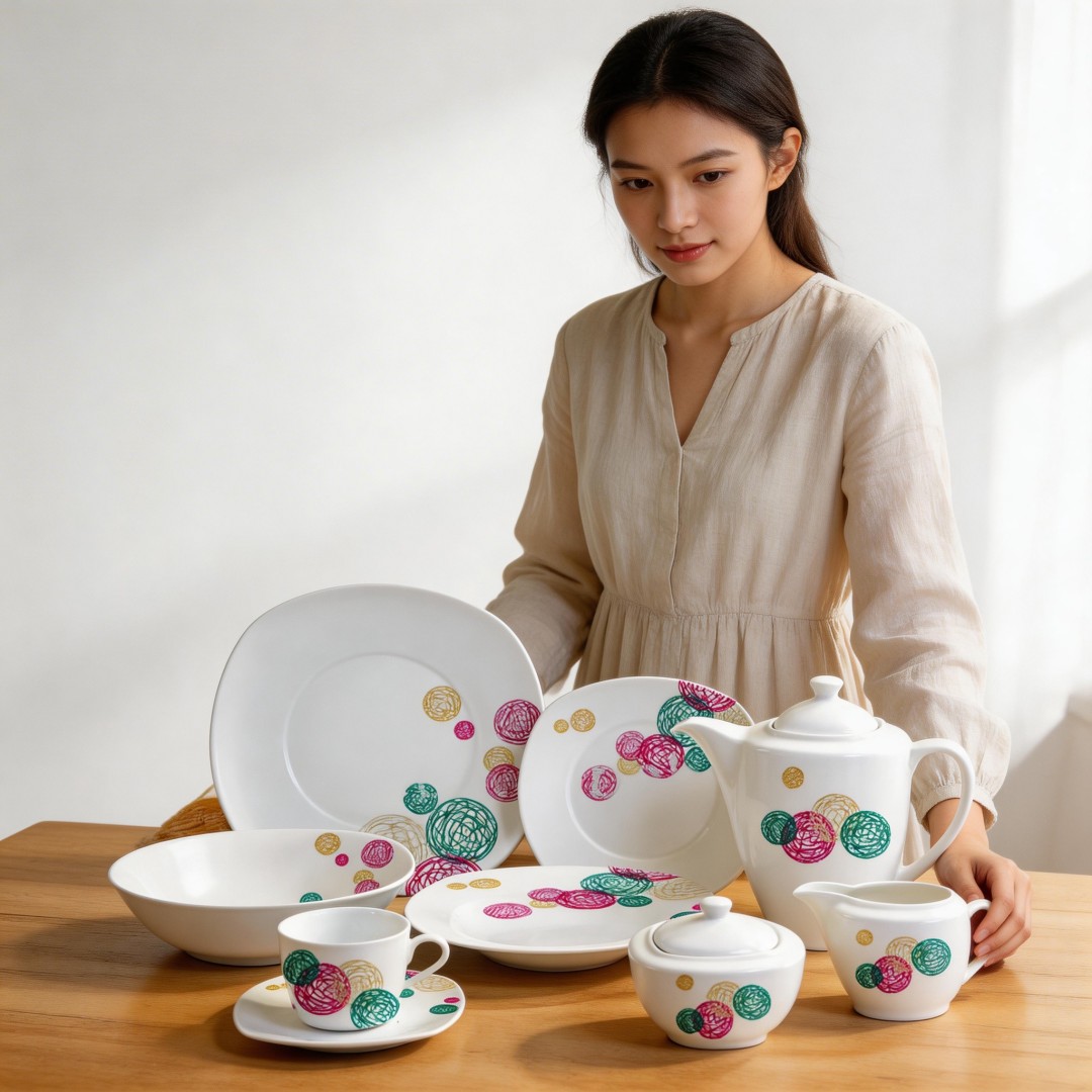 47pcs Square Plate/Ceramics Porcelain/ELegance Fine Porcelain Dinner Set-HARVIT Contemporary Party Dinnerware