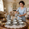15PC Black & White Stripe High Quality Ceramic Tea Set by HARVIT Eco-Friendly Contemporary Design