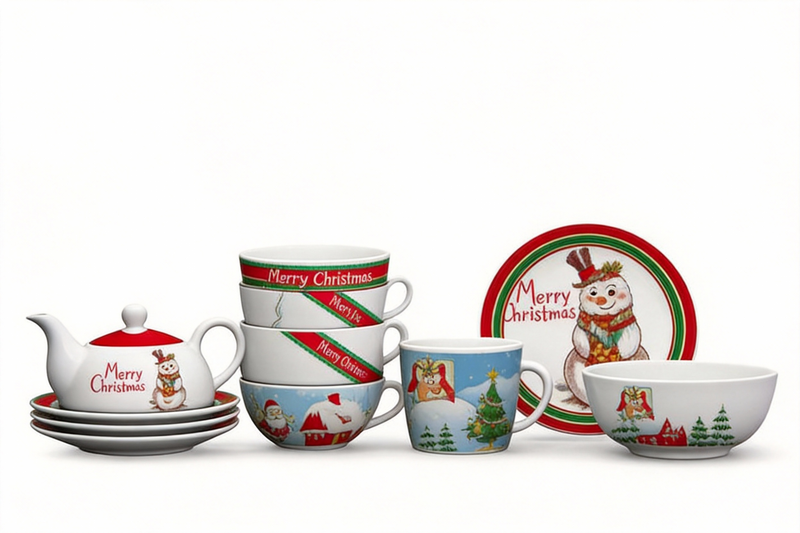 HARVIT HYGT-A031 Guangxi Origin Eco-Friendly Christmas Decoration Approved 3PCS Porcelain Shape Dinnerware Set XMAS Design