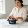 5'' Color Glazed Stoneware Bowl with Double Handle and Screen Printing Eco-Friendly Microwave Safe