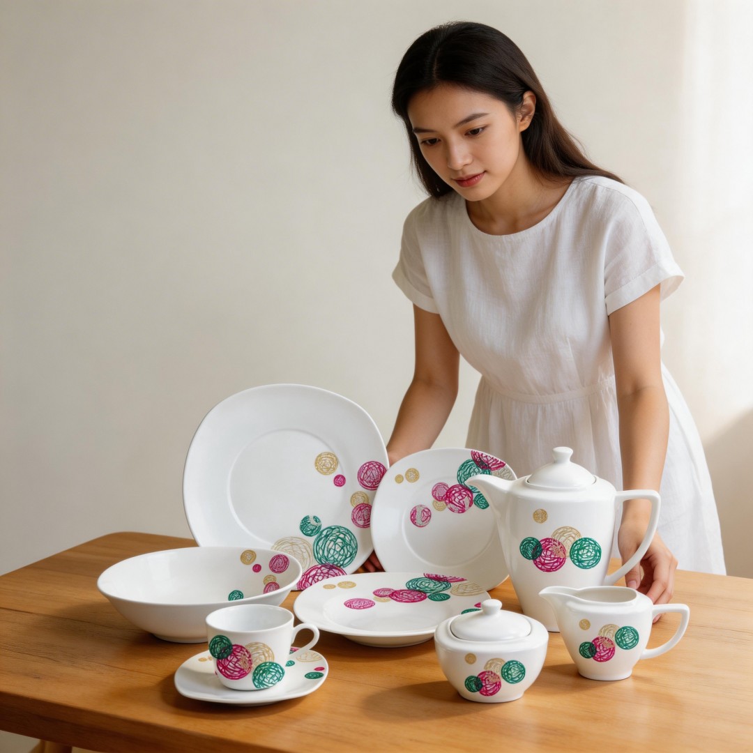 47pcs Square Plate/Ceramics Porcelain/ELegance Fine Porcelain Dinner Set-HARVIT Contemporary Party Dinnerware