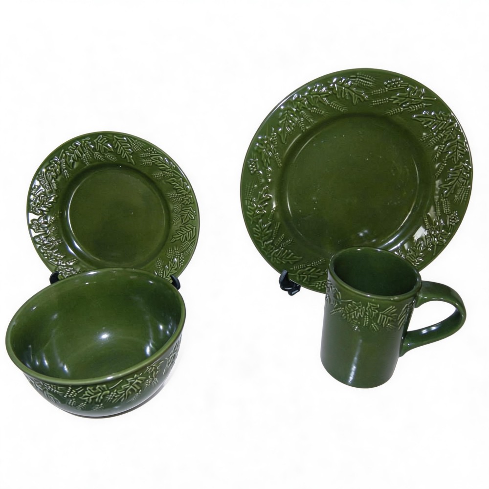 White Embossed Stoneware HARVIT Classic France Style Dinnerware Sets 20PC Porcelain Tea & Coffee Set for Party Use 4-Piece