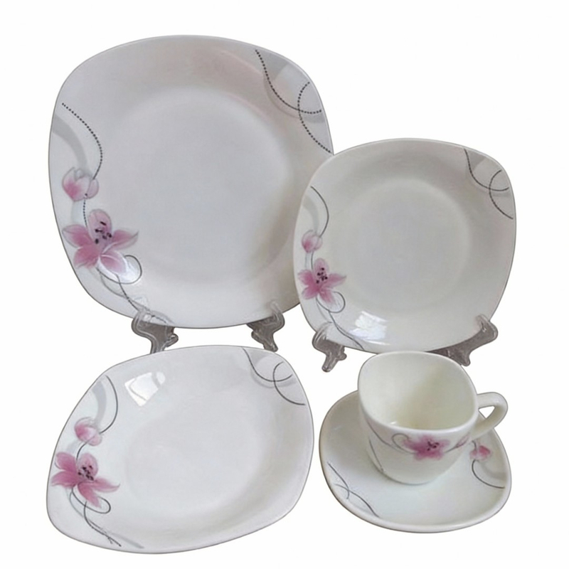 Opal Glassware Disposable Stocked Dinnerware Set 20-Piece Square Shape