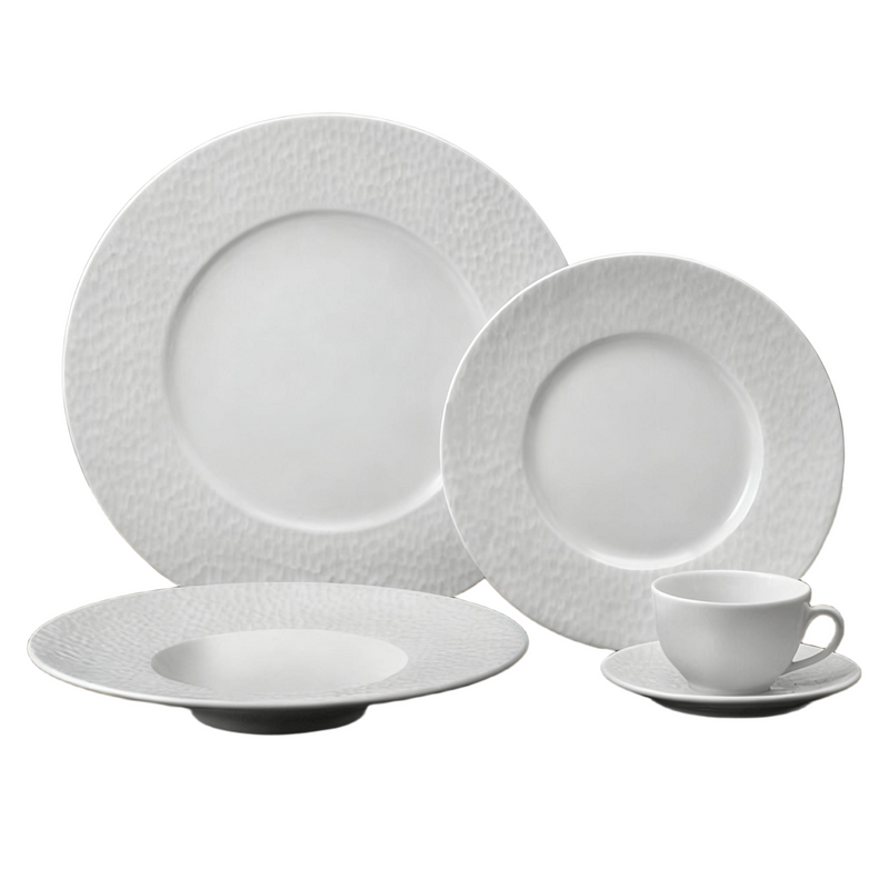 HARVIT Restaurant Dinner Plates Embossed/Relief Debossing 20-Piece Ceramic Dinnerware Sets Minimalist Design Italian Set