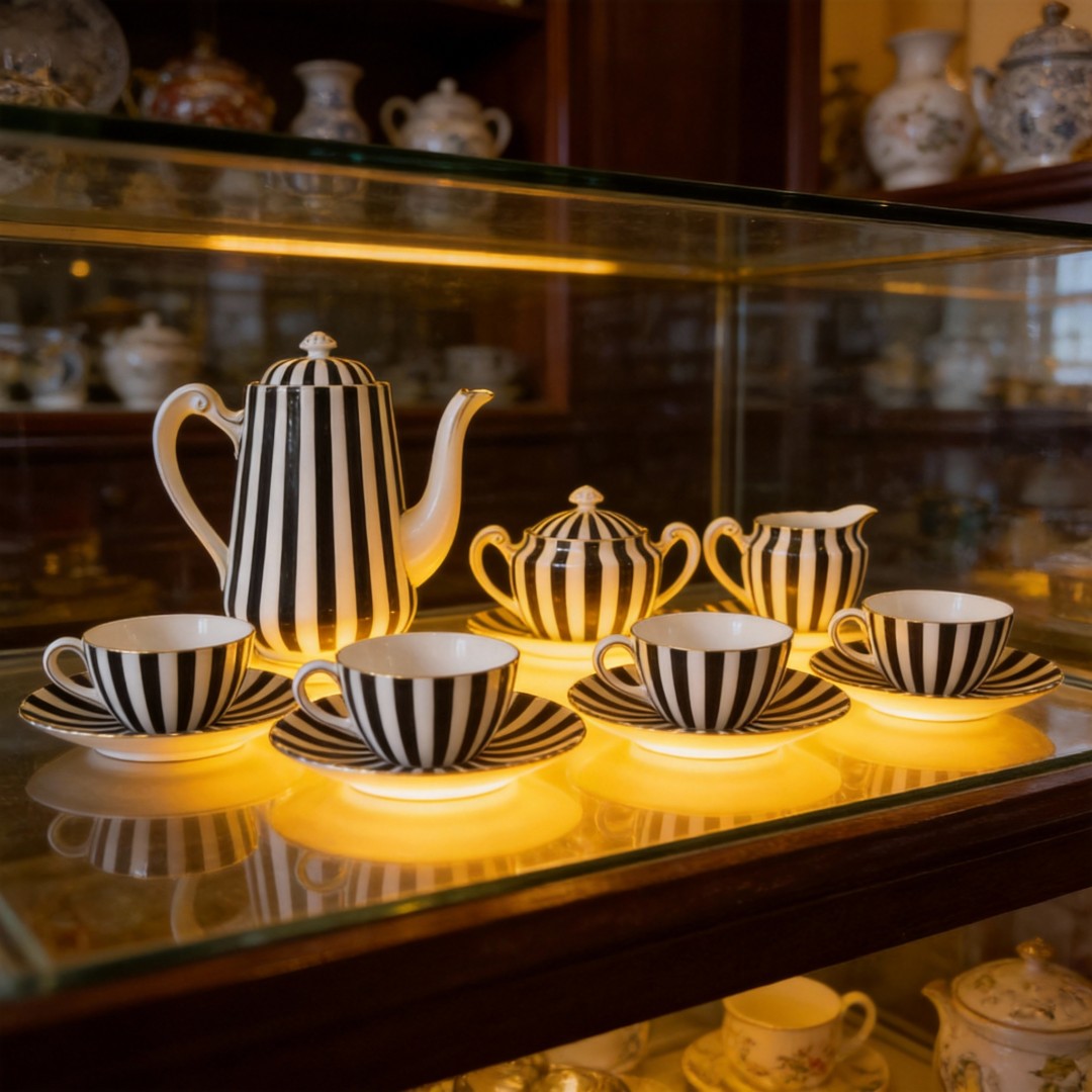 15PC Black & White Stripe High Quality Ceramic Tea Set by HARVIT Eco-Friendly Contemporary Design