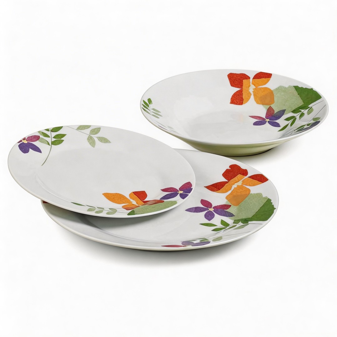 Suppliers Directory Promotion Harvit Round Decal 18 Pcs Spring Style Ceramic Dinnerware Set Flower Design Party Use HYPR-A093