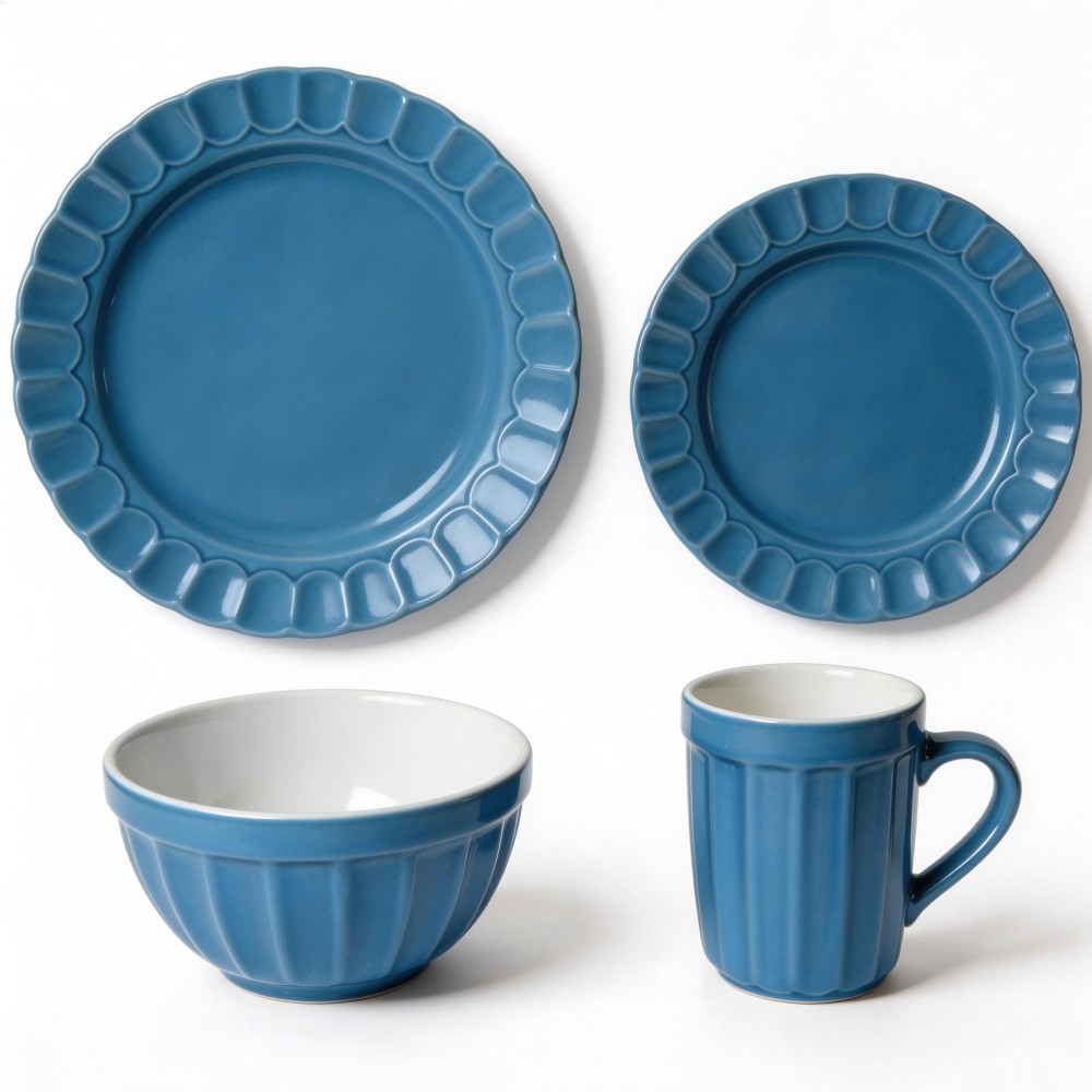 White Embossed Stoneware HARVIT Classic France Style Dinnerware Sets 20PC Porcelain Tea & Coffee Set for Party Use 4-Piece